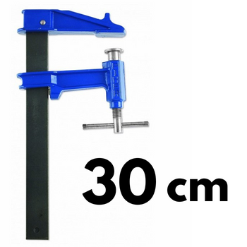 Ścisk stolarski, ślusarski, śrubowy tłokowy F-30cm max. siła nacisku 900kg, ramię 12cm, szyna 35x8mm, rękojeść T, PIHER P04030